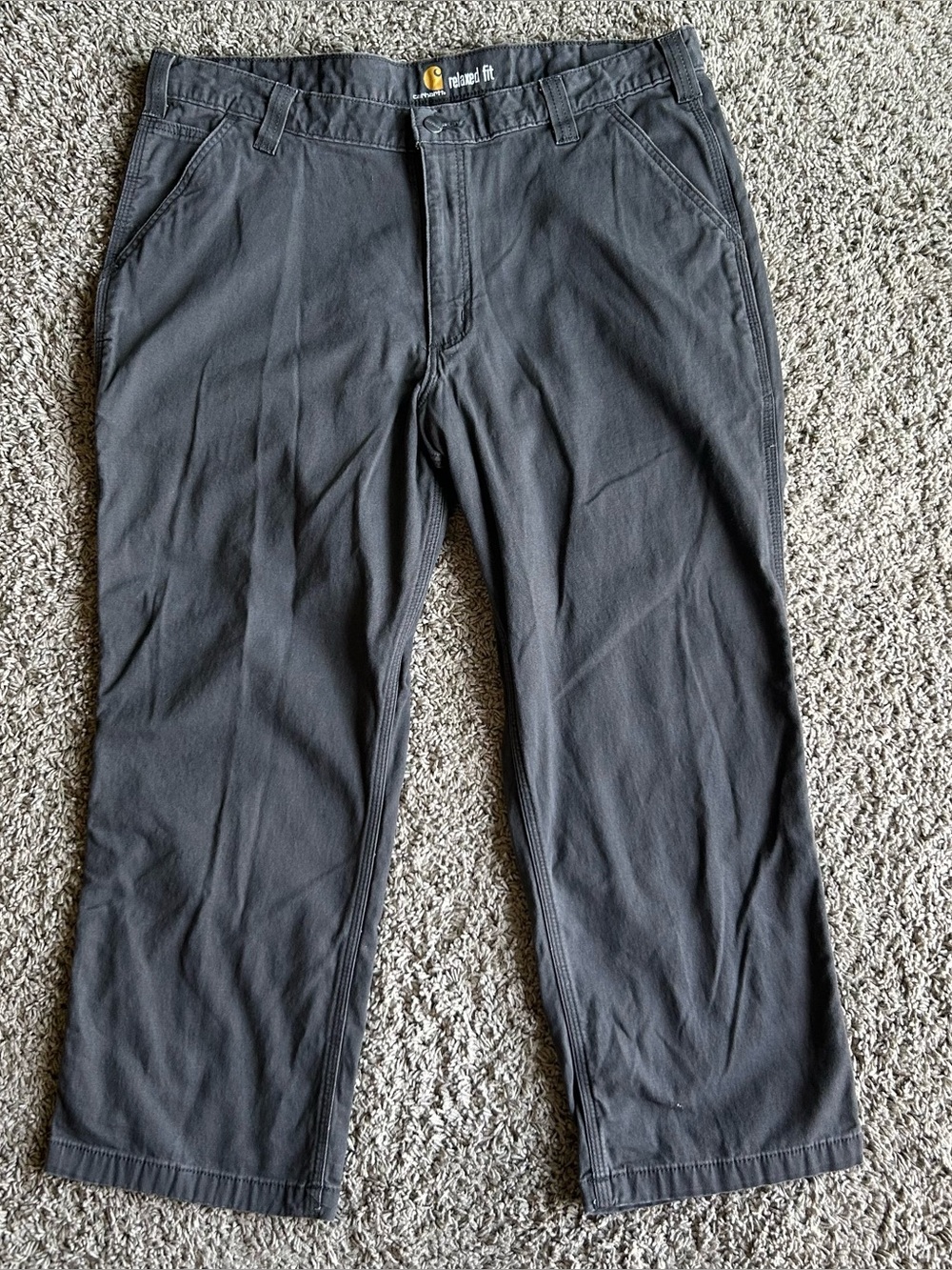Carhartt Rugged Jeans Relaxed Fit Mens 40x26 Charcoal Canvas Utility Work Pants